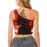 Red Sunset Samurai Print One Shoulder Crop Top