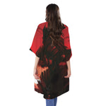 Red Sunset Samurai Print Open Front Beach Cover Up