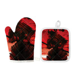 Red Sunset Samurai Print Oven Mitt And Pot Holder Set