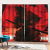 Red Sunset Samurai Print Pencil Pleat Curtains