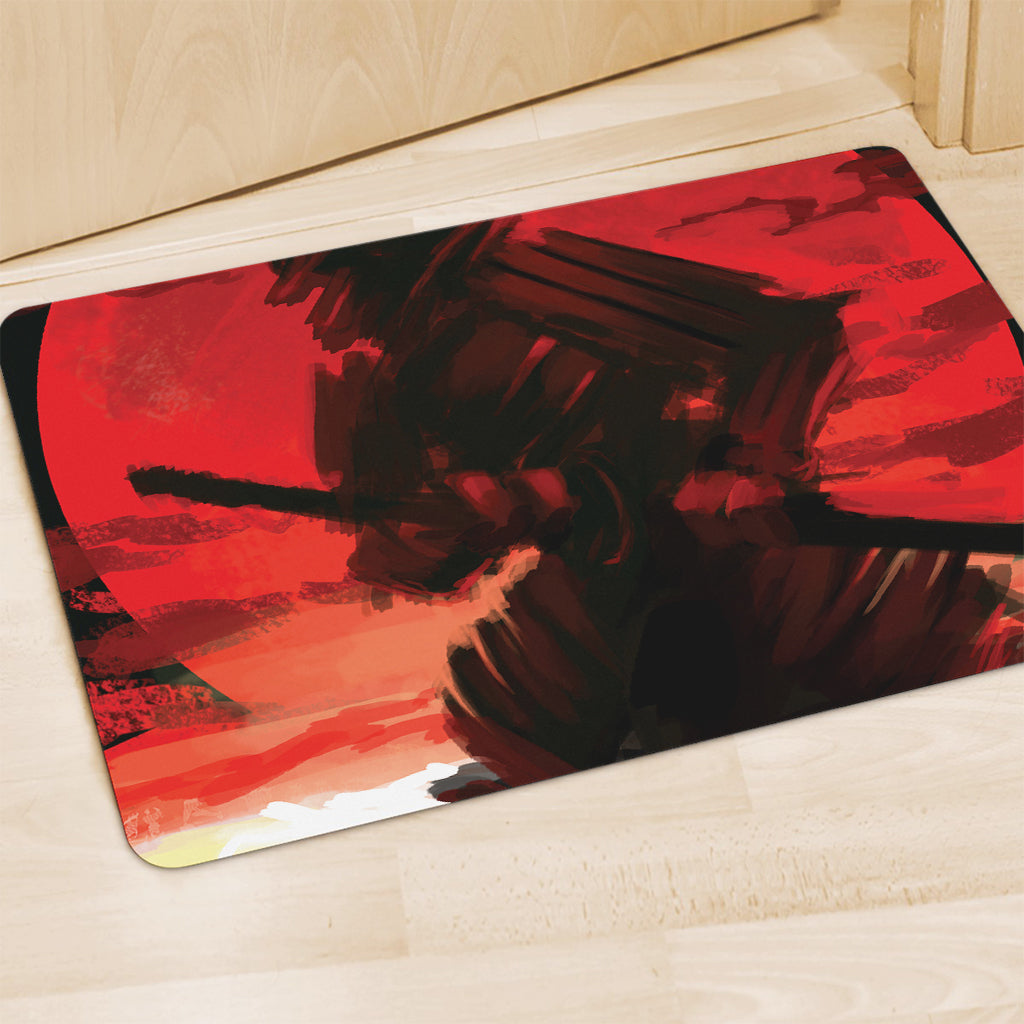 Red Sunset Samurai Print Polyester Doormat