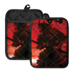 Red Sunset Samurai Print Pot Holders With Pocket