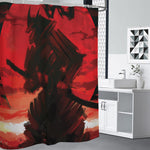 Red Sunset Samurai Print Premium Shower Curtain