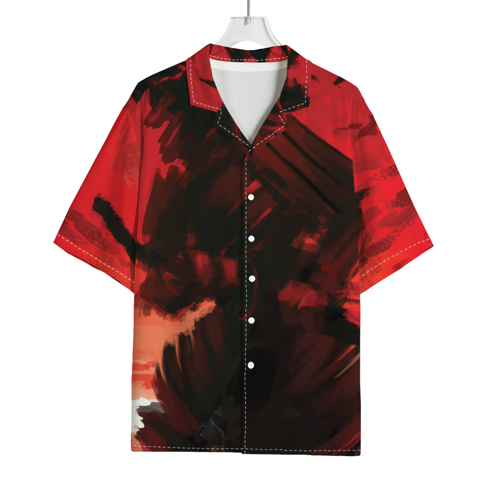 Red Sunset Samurai Print Rayon Hawaiian Shirt