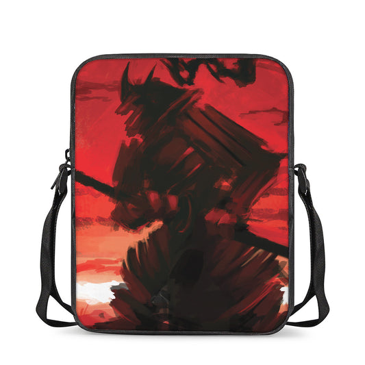 Red Sunset Samurai Print Rectangular Crossbody Bag