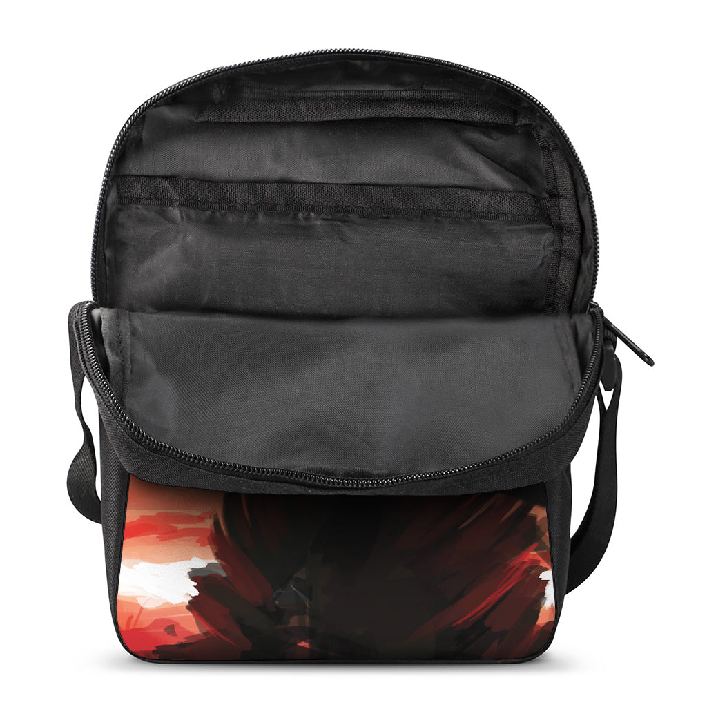 Red Sunset Samurai Print Rectangular Crossbody Bag