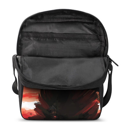 Red Sunset Samurai Print Rectangular Crossbody Bag