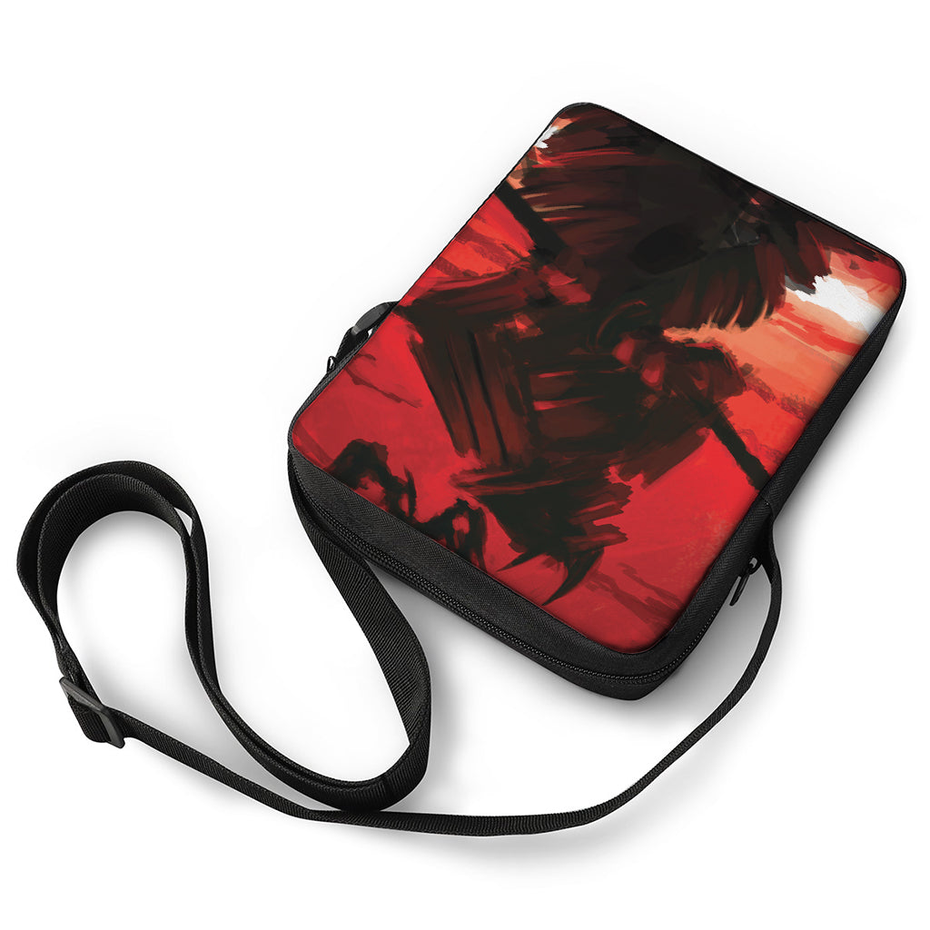 Red Sunset Samurai Print Rectangular Crossbody Bag