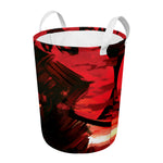 Red Sunset Samurai Print Round Laundry Basket