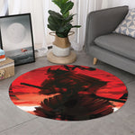 Red Sunset Samurai Print Round Rug