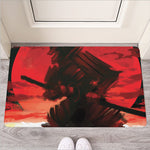 Red Sunset Samurai Print Rubber Doormat