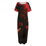 Red Sunset Samurai Print Short Sleeve Long Nightdress