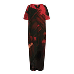 Red Sunset Samurai Print Short Sleeve Long Nightdress