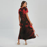 Red Sunset Samurai Print Short Sleeve Maxi Dress