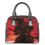 Red Sunset Samurai Print Shoulder Handbag