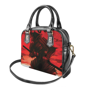 Red Sunset Samurai Print Shoulder Handbag