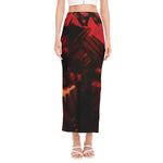 Red Sunset Samurai Print Side Slit Maxi Skirt