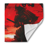 Red Sunset Samurai Print Silk Bandana
