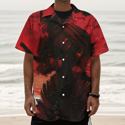 Red Sunset Samurai Print Textured Short Sleeve Shirt