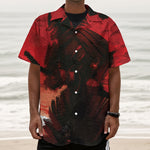 Red Sunset Samurai Print Textured Short Sleeve Shirt