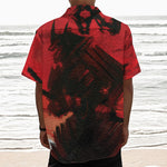 Red Sunset Samurai Print Textured Short Sleeve Shirt
