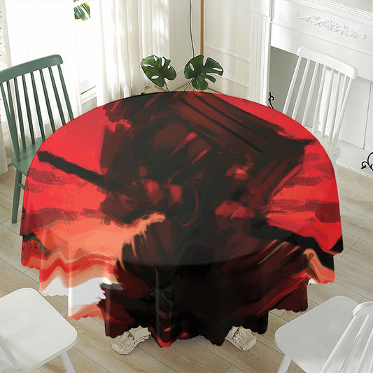 Red Sunset Samurai Print Waterproof Round Tablecloth