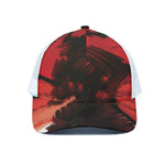 Red Sunset Samurai Print White Mesh Trucker Cap