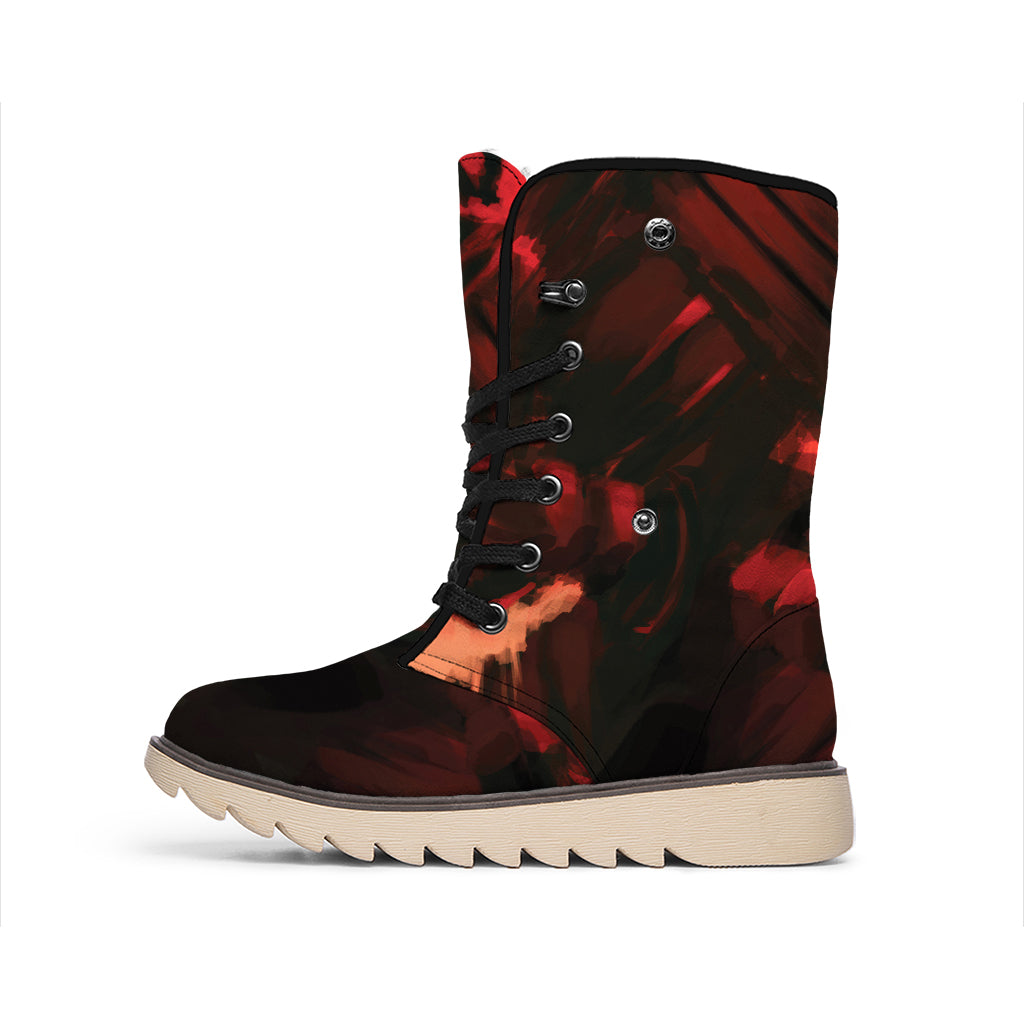Red Sunset Samurai Print Winter Boots