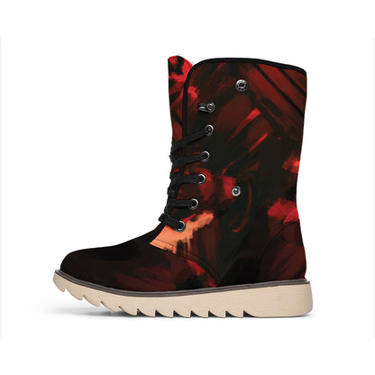 Red Sunset Samurai Print Winter Boots