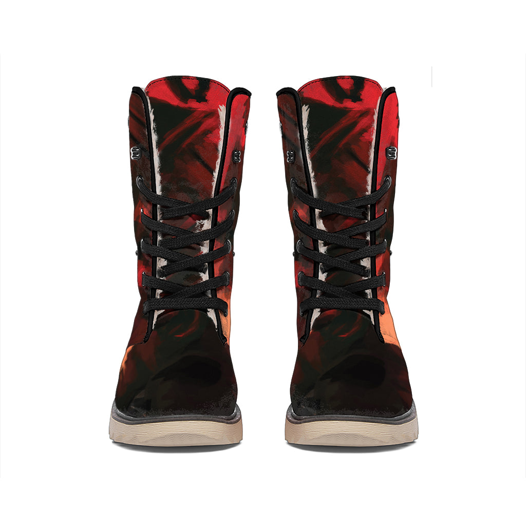 Red Sunset Samurai Print Winter Boots