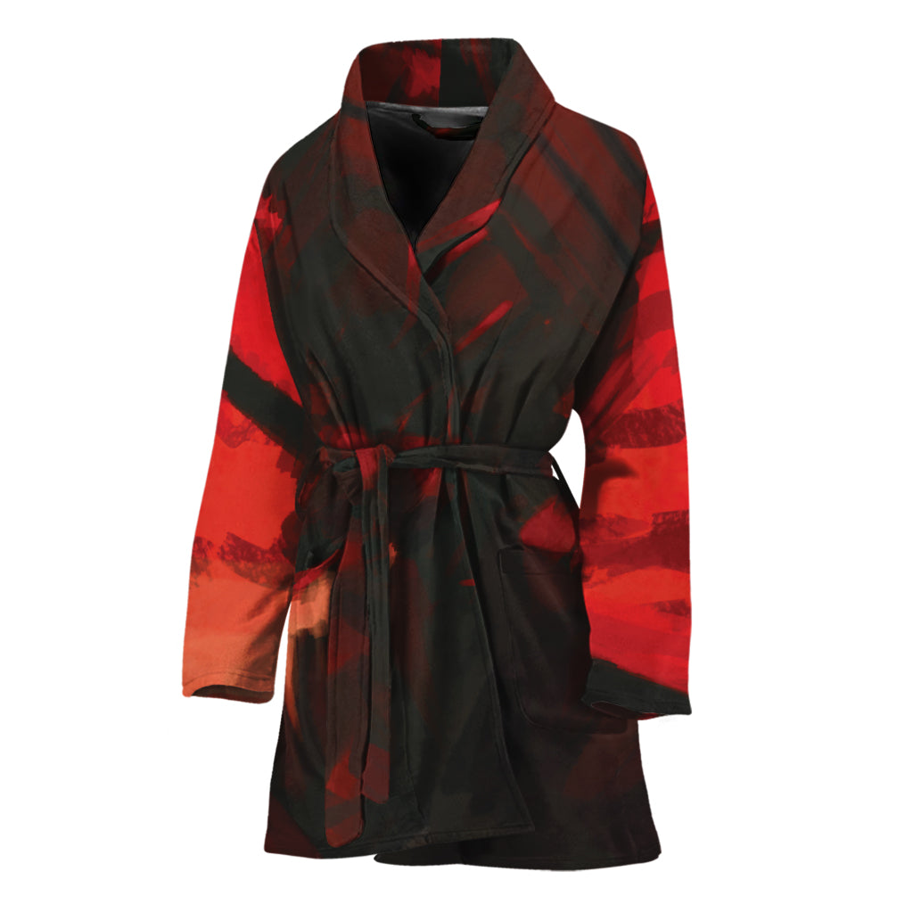 Red Sunset Samurai Print Women's Bathrobe