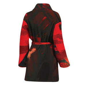 Red Sunset Samurai Print Women's Bathrobe