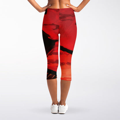 Red Sunset Samurai Print Women's Capri Leggings