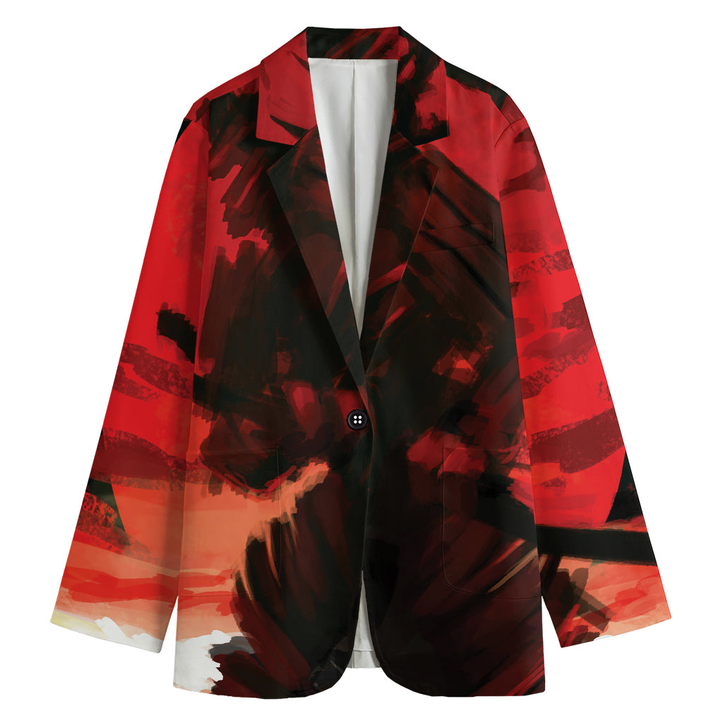 Red Sunset Samurai Print Women's Cotton Blazer