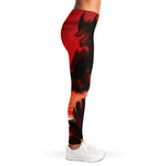 Red Sunset Samurai Print Women's Leggings