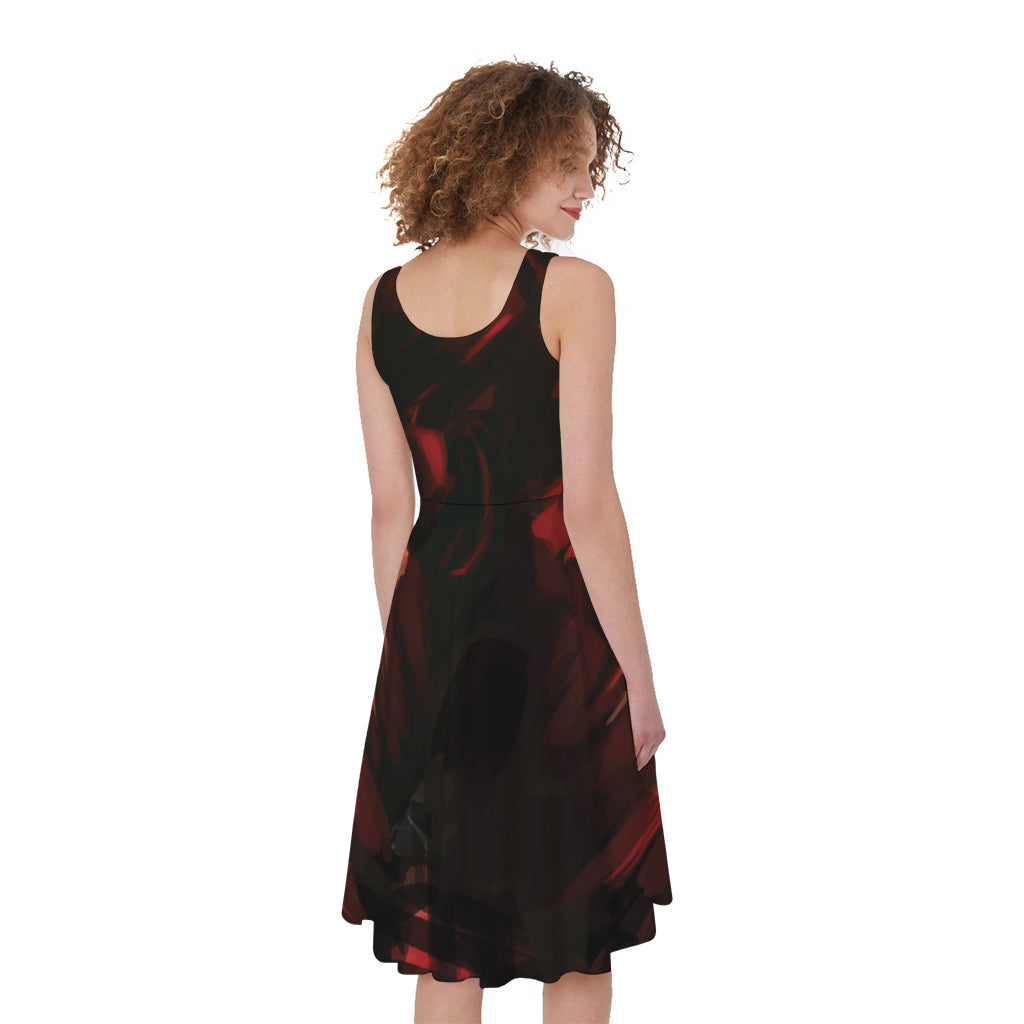 Red Sunset Samurai Print Women's Sleeveless Dress