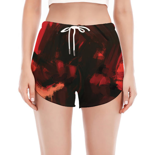Red Sunset Samurai Print Women's Split Running Shorts