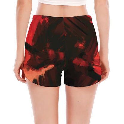 Red Sunset Samurai Print Women's Split Running Shorts
