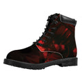 Red Sunset Samurai Print Padded Collar Lace Up Boots