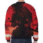 Red Sunset Samurai Print Zip Sleeve Bomber Jacket