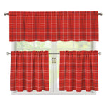 Red Tattersall Pattern Print 3 Piece Kitchen Curtains