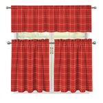 Red Tattersall Pattern Print 3 Piece Kitchen Curtains