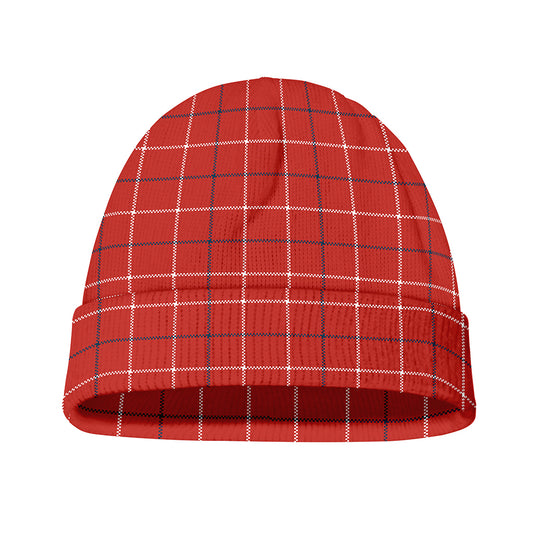 Red Tattersall Pattern Print Beanie