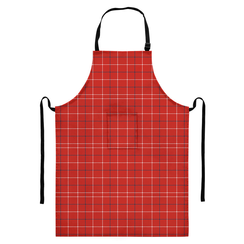 Red Tattersall Pattern Print Bib Apron With Pocket