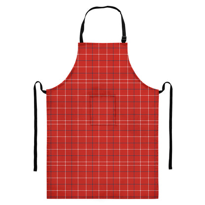 Red Tattersall Pattern Print Bib Apron With Pocket