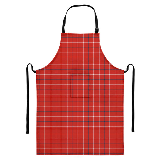 Red Tattersall Pattern Print Bib Apron With Pocket