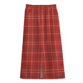 Red Tattersall Pattern Print Cotton Front Slit Maxi Skirt