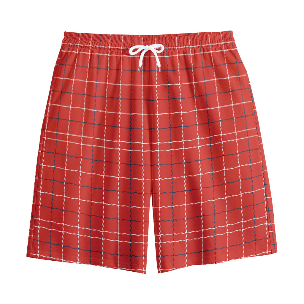 Red Tattersall Pattern Print Cotton Shorts