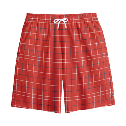 Red Tattersall Pattern Print Cotton Shorts