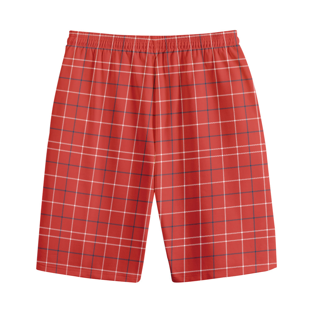 Red Tattersall Pattern Print Cotton Shorts